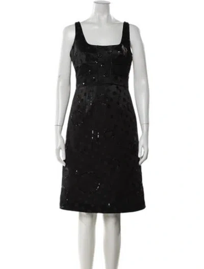 Pre-owned Badgley Mischka Polka Dot Print Knee-length Dress In Black