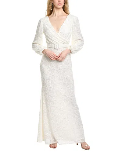Badgley Mischka Popcorn Knit Sequin Gown In Neutral