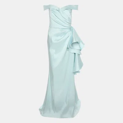 Pre-owned Badgley Mischka Powdered Blue Polyester Blend Ruffle Dress S