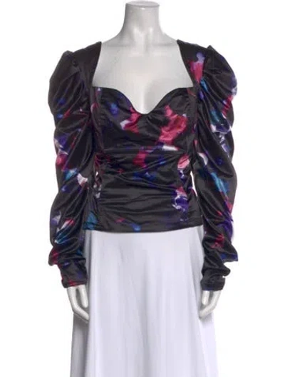 Pre-owned Badgley Mischka Printed Cowl Neck Blouse In Black