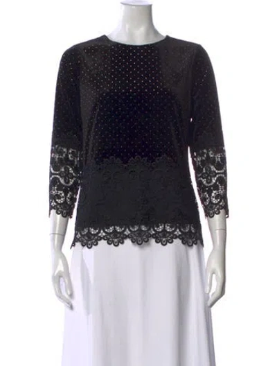 Pre-owned Badgley Mischka Printed Crew Neck Top W/ Tags In Black