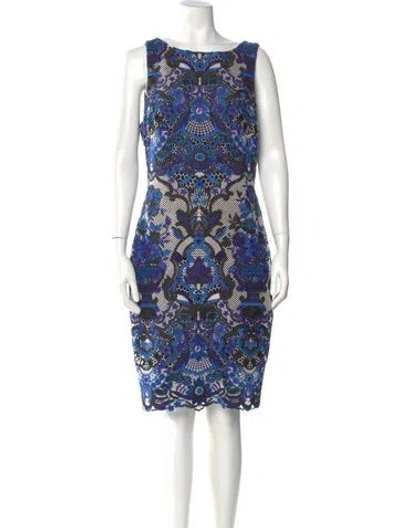 Pre-owned Badgley Mischka Printed Knee-length Dress In Blue