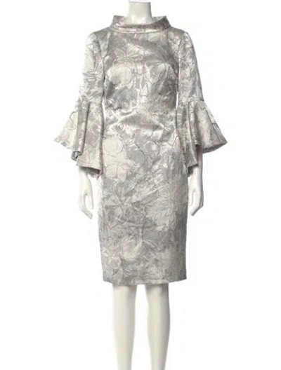 Pre-owned Badgley Mischka Printed Knee-length Dress In Gray