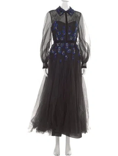 Pre-owned Badgley Mischka Printed Long Dress In Black