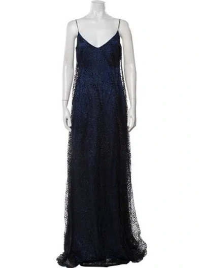 Pre-owned Badgley Mischka Printed Long Dress In Blue