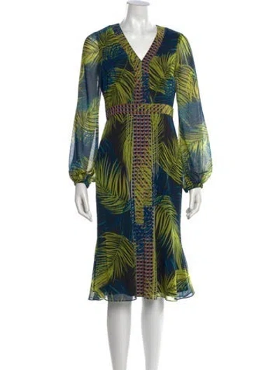 Pre-owned Badgley Mischka Printed Midi Length Dress In Green