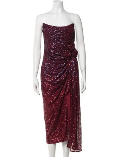Pre-owned Badgley Mischka Printed Midi Length Dress In Red