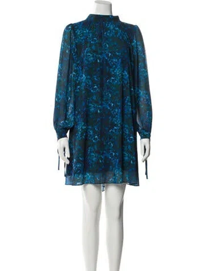 Pre-owned Badgley Mischka Printed Mini Dress In Blue