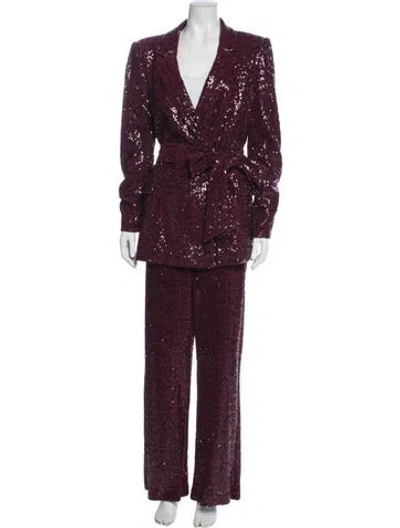Pre-owned Badgley Mischka Printed Pantsuit In Burgundy