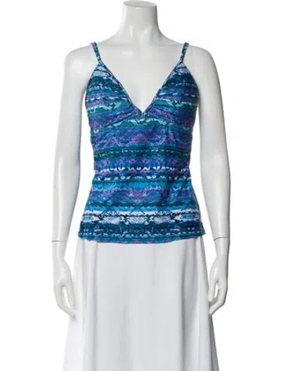 Pre-owned Badgley Mischka Printed Studded Accents Top W/ Tags In Blue