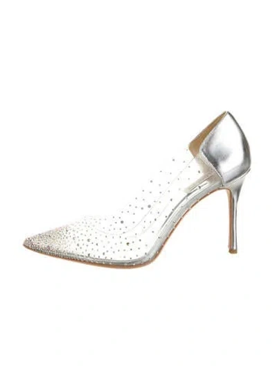 Pre-owned Badgley Mischka Pvc Crystal Embellishments Slingback Pumps In Silver