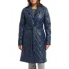 Badgley Mischka Quilted Faux Leather Trench Coat In Blue