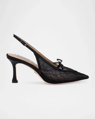 Badgley Mischka Raine 75mm Bow-detail Lace Slingback Pumps In Black