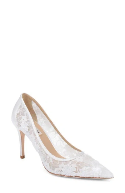 Badgley Mischka Rania Sequin Lace Pointed Toe Pump In White
