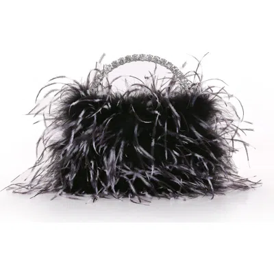 Badgley Mischka Raven Ostrich Feather Pouch Halfmoon Handle In Multi