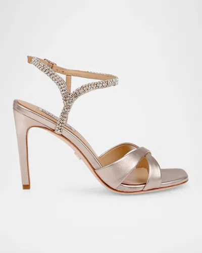Badgley Mischka Reagan 95mm Crystal-embellished Leather Sandals In Pink