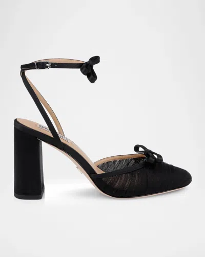 Badgley Mischka Rebeca 85mm Bow-detail Pleated Tulle Pumps In Black
