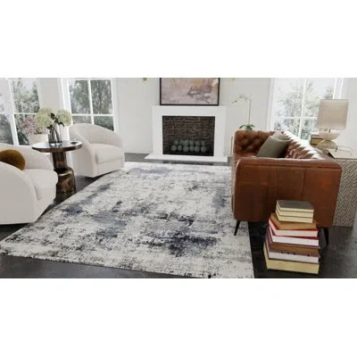 Badgley Mischka Rectangle Oasis Area Rug In Blue;white;ivory;navy;silver;gray