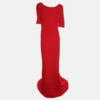 Pre-owned Badgley Mischka Red Stretch Crepe Maxi Dress Xl