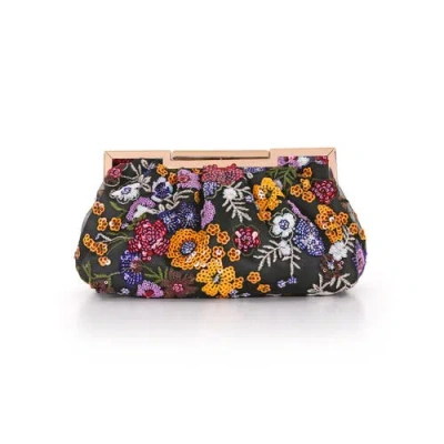 Badgley Mischka Rosalin Floral Sequin Beaded Pouch Clutch In Multi