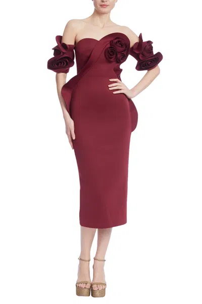 Badgley Mischka Rose Swirl Midi Dress In Yellow