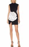 Badgley Mischka Rossette Sleevless Midi Dress In Black/ivory