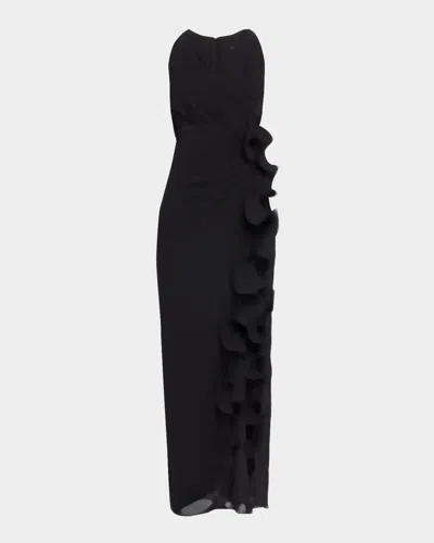 Badgley Mischka Ruffle-trim Georgette Column Gown In Black