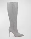 Badgley Mischka Runway Silk Stiletto Knee Boots In Silver Antique