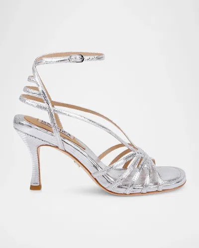 Badgley Mischka Russell Ii 80mm Leather Ankle-strap Sandals In Silver
