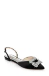 Badgley Mischka Saga Crystal Buckle Pointed Toe Flats In Black In Black