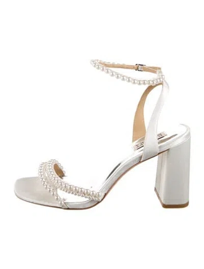 Pre-owned Badgley Mischka Satin Beaded Accents Slingback Sandals In Neutral