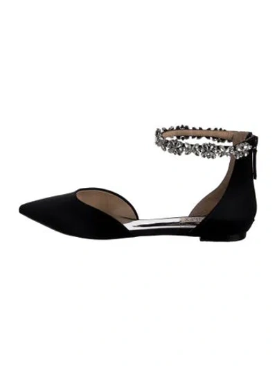 Pre-owned Badgley Mischka Satin Crystal Embellishments Ballet Flats In Black