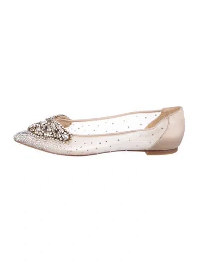 Pre-owned Badgley Mischka Satin Crystal Embellishments Ballet Flats In White