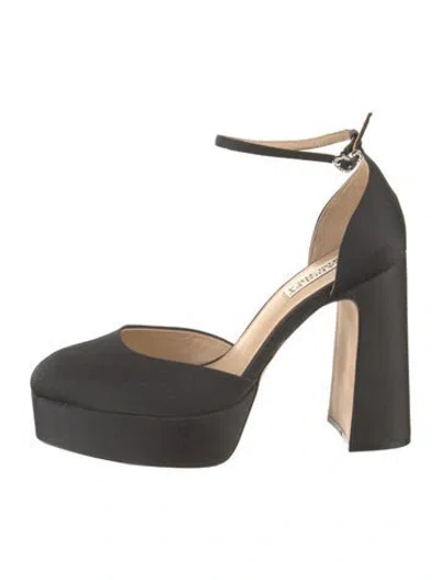 Pre-owned Badgley Mischka Satin Crystal Embellishments D'orsay Pumps In Black