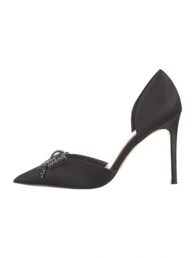 Pre-owned Badgley Mischka Satin Crystal Embellishments D'orsay Pumps In Black