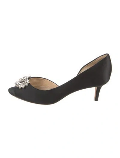 Pre-owned Badgley Mischka Satin Crystal Embellishments D'orsay Pumps In Black