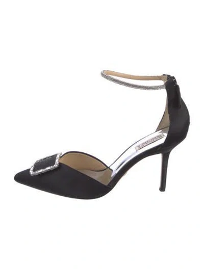Pre-owned Badgley Mischka Satin Crystal Embellishments D'orsay Pumps In Blue
