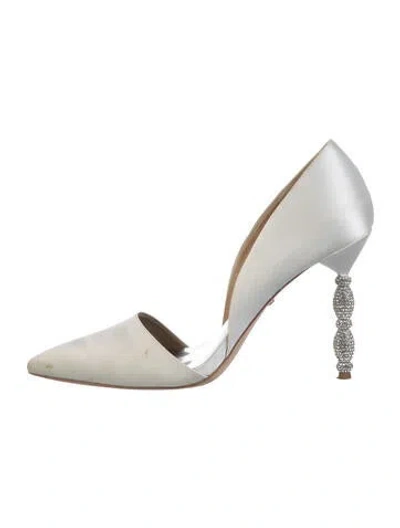 Pre-owned Badgley Mischka Satin Crystal Embellishments D'orsay Pumps In Neutral
