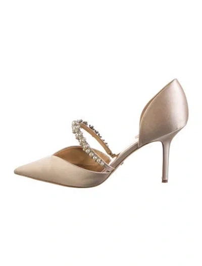 Pre-owned Badgley Mischka Satin Crystal Embellishments D'orsay Pumps In Neutral