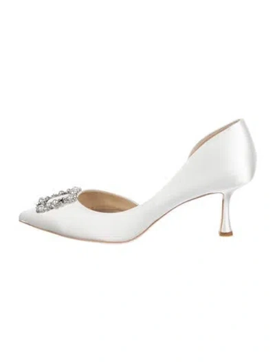 Pre-owned Badgley Mischka Satin Crystal Embellishments D'orsay Pumps In Neutral