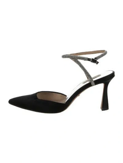 Pre-owned Badgley Mischka Satin Crystal Embellishments Flats In Black