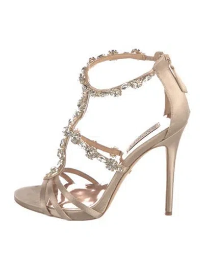 Pre-owned Badgley Mischka Satin Crystal Embellishments Gladiator Sandals In Neutral
