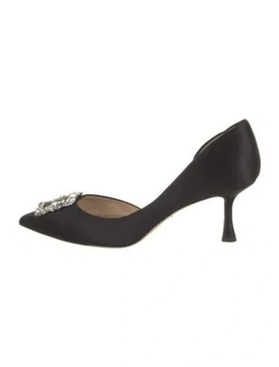 Pre-owned Badgley Mischka Satin Crystal Embellishments Pumps In Black