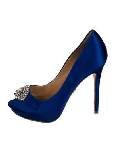 Pre-owned Badgley Mischka Satin Crystal Embellishments Pumps In Blue