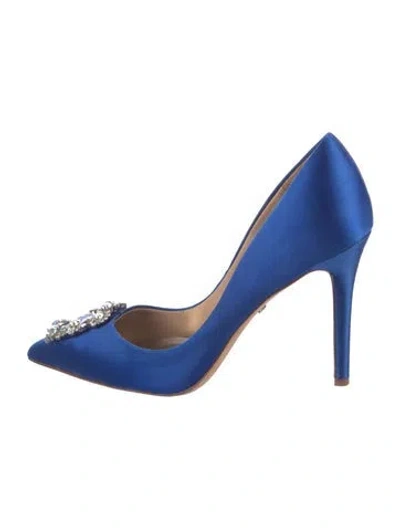 Pre-owned Badgley Mischka Satin Crystal Embellishments Pumps In Blue