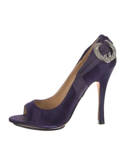 Pre-owned Badgley Mischka Satin Crystal Embellishments Pumps In Purple