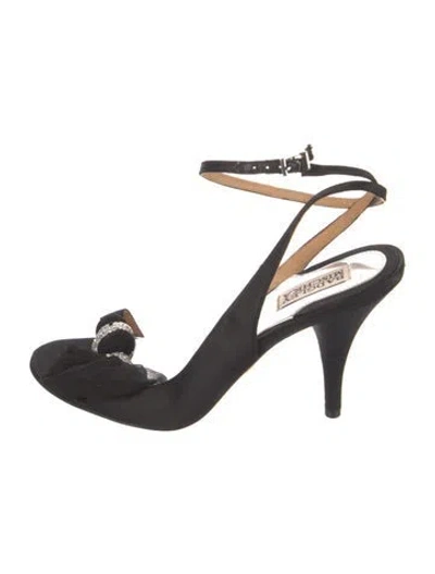 Pre-owned Badgley Mischka Satin Crystal Embellishments Sandals In Black