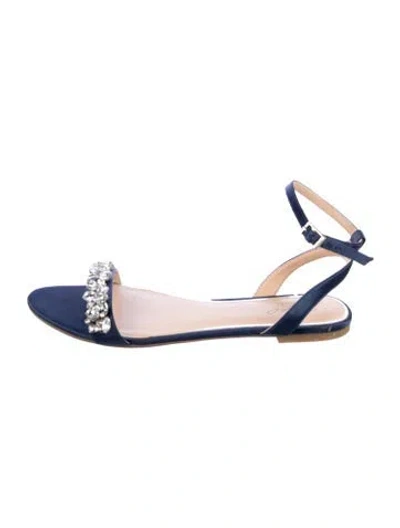 Pre-owned Badgley Mischka Satin Crystal Embellishments Sandals In Blue