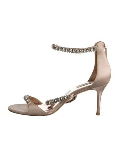 Pre-owned Badgley Mischka Satin Crystal Embellishments Sandals In Neutral