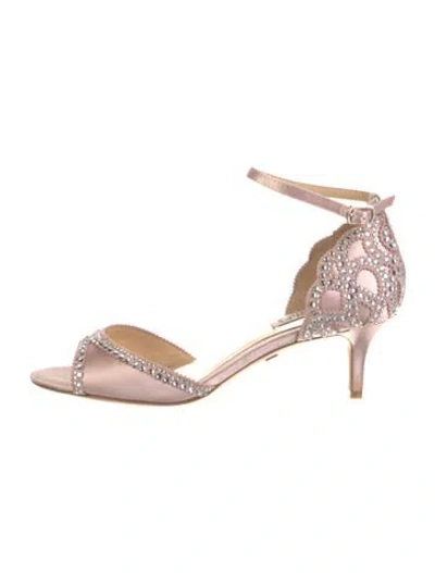 Pre-owned Badgley Mischka Satin Crystal Embellishments Sandals In Pink